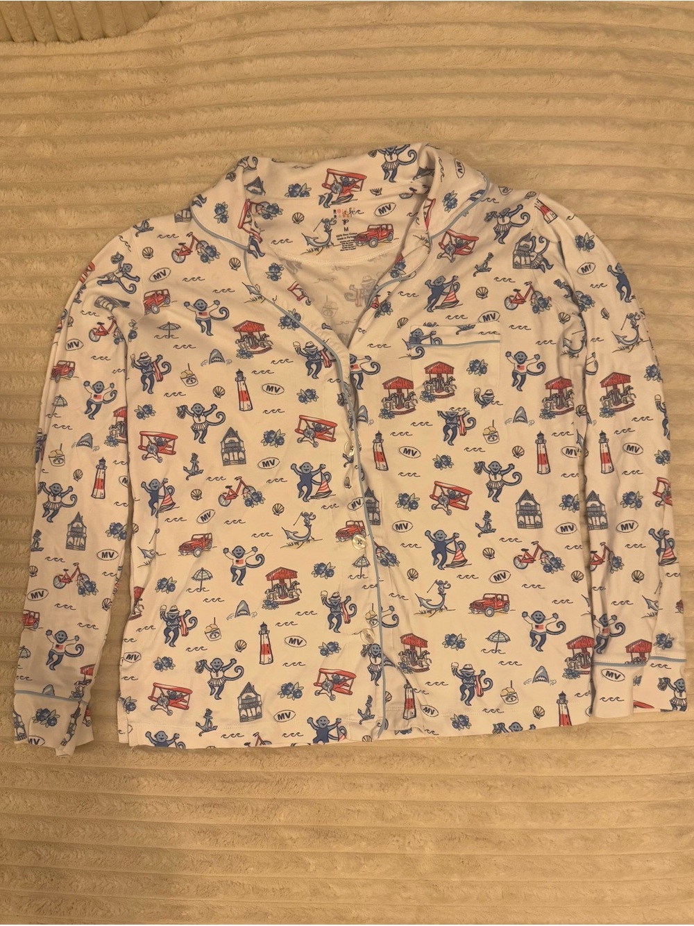 Roller Rabbit Martha’s Vineyard Long Sleeve Polo Pajamas Set Size medium